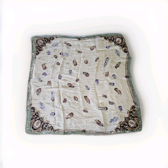 Unbranded Silk Scarf Womens 31 x 32 Inches Multicolor Gold Floral Feathers Print - Picture 4 of 15